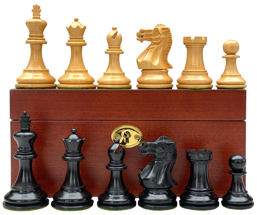 Elite Staunton Black Chess Pieces & Mahogany Box - Official Staunton™
